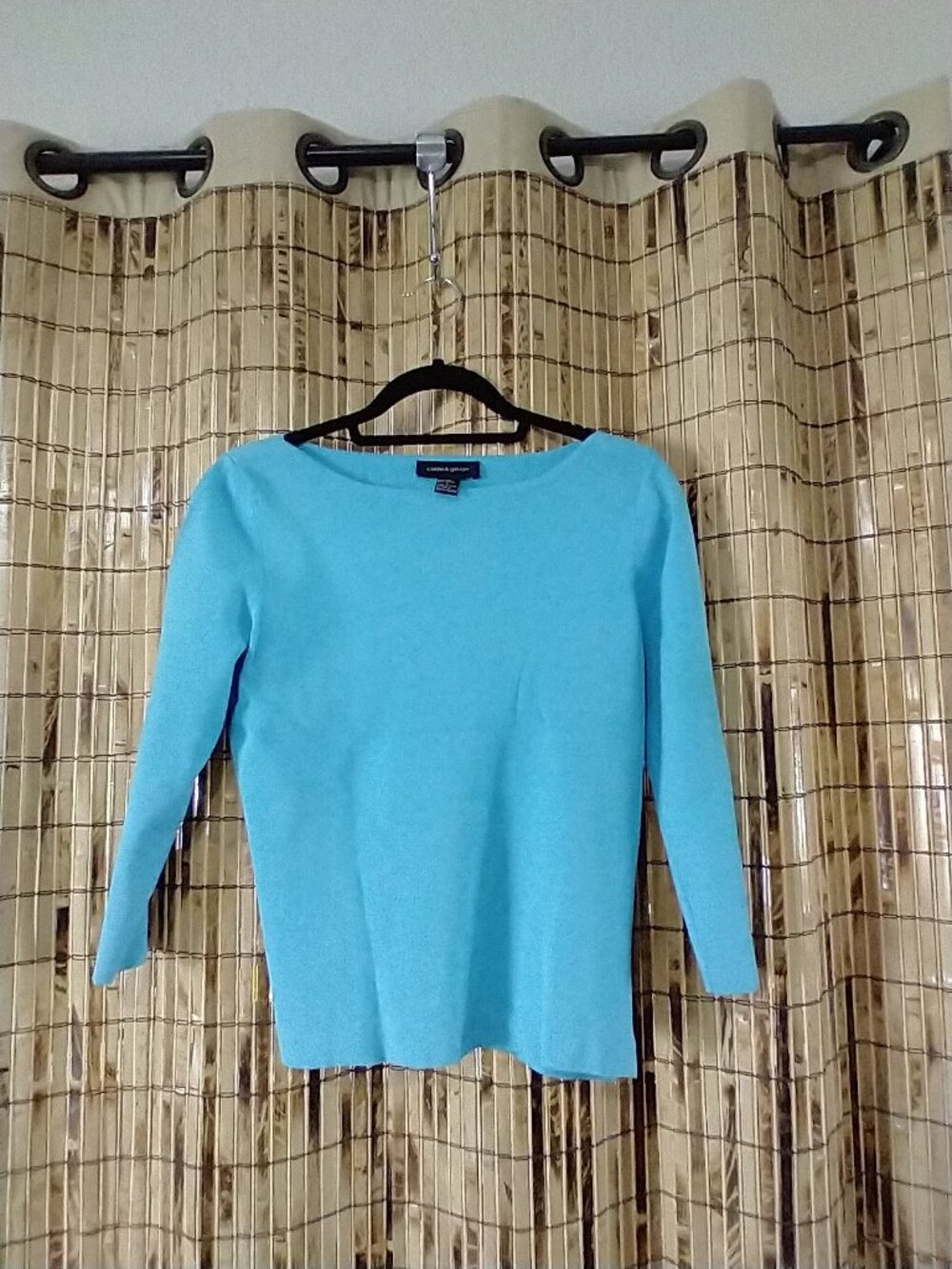 Cable & Gauge Turquoise Blue Boat Neck Fine Knit Top
